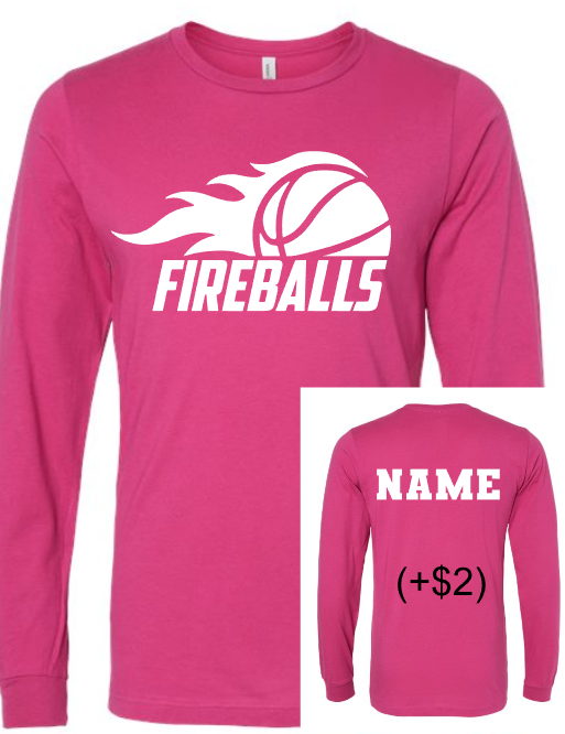 Fireball Basketball LONG SLEEVE Shirt PINK (Adult and Youth)