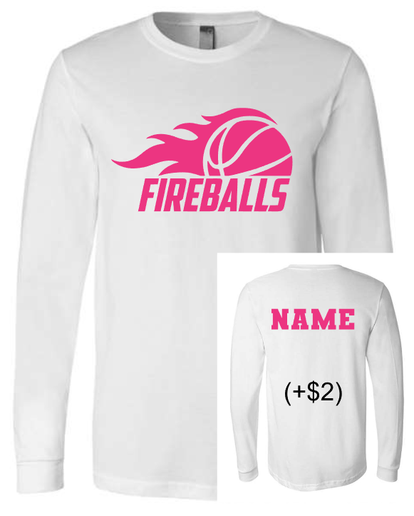 Fireball Basketball LONG SLEEVE Shirt PINK (Adult and Youth)