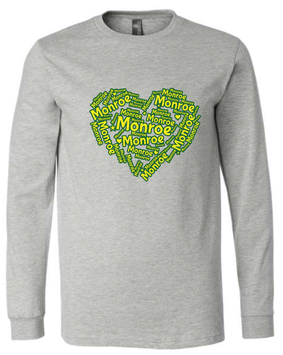 Monroe Word Heart LONG SLEEVE (Adult and Youth)