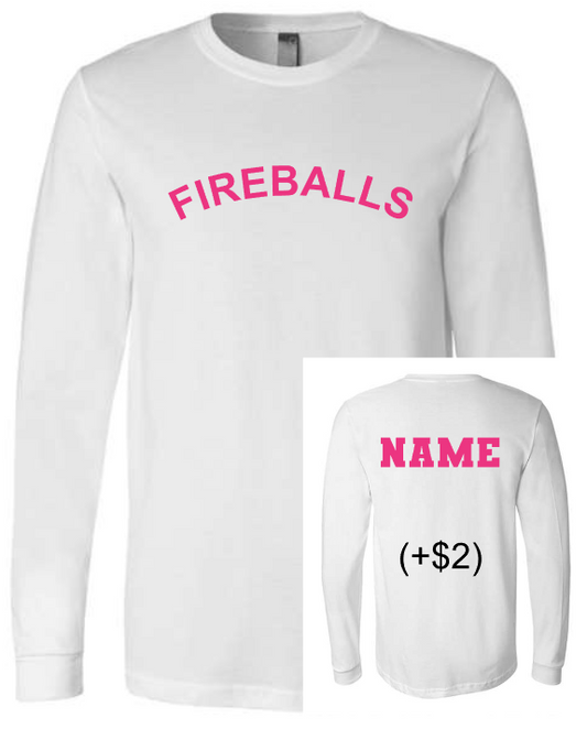 Fireball Basketball LONG SLEEVE Shirt PINK (Adult and Youth)